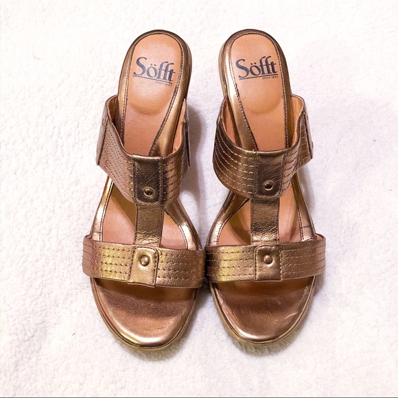 Sofft Leather Metallic Bronze Heeled Sandals 8.5 - Picture 2 of 7